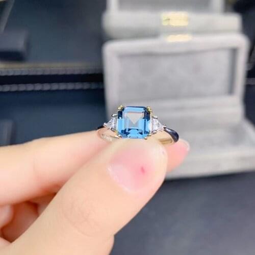 Classic Simplicity square Pillow S925 silver natural blue topaz gem ring natural gemstone ring woman girl weddings gift jewelry