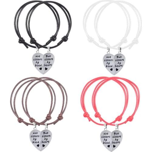 Classic Two Piece Heart-shaped Splicing Letter Lettering Alloy Pendant Fashion Girlfriends Woven Leather Rope Bracelet Wholesale