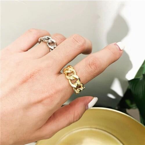 SRCOI Retro Fashionable Metal Adjust Ring Europe Gold Silver Color Hollow Twist Chain Open Ring Female Geometric Women Jewelry
