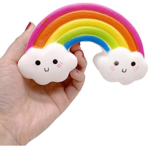 Kawaii Smiley Rainbow Squishy Slow Rising Simulation Bread Cake Soft Scented Stress Relief Squeeze Toys 15.5x8.5 CM