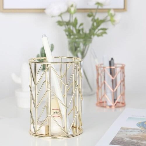 Multi-function Desktop Pen Holder Office School Storage Case Metal Gold,Rose Gold Box Desk Pen Pencil Organizer Makeup Storage