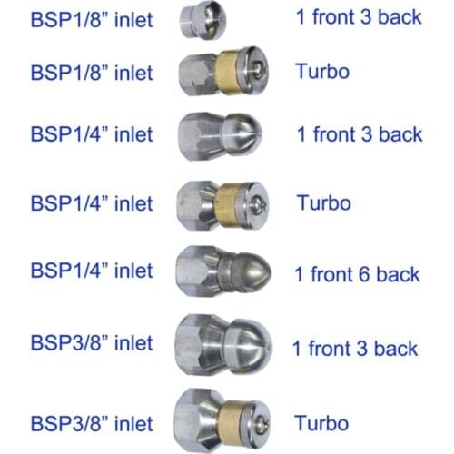W3JE High Pressure Washer Stainless Steel Accessories G1 / 8 " G1 / 4 " G 3 / 8" Drain Sewer Cleaning Jetter Rotary Nozzle