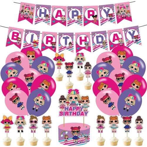 Cartoon Surprise Doll Family Birthday Party Flags Decoration Toy Set Cartoon Anime Figure Dining Table Tableware Toy Kid Gift