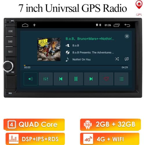 Hizpo 2 Din 7'' Quad Core Universal Android 2G+16G 4G 64G Car Radio Stereo GPS Navigation WiFi 1024*600 Touch Screen 2din NO DVD