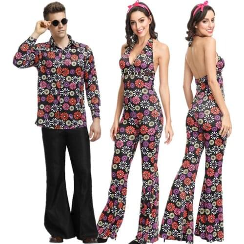 Mens Ladies 60s 70s Retro Floral Hippie Go Go Girl Disco Costume Fancy Dress Hen Xmas Party Halloween Costumes