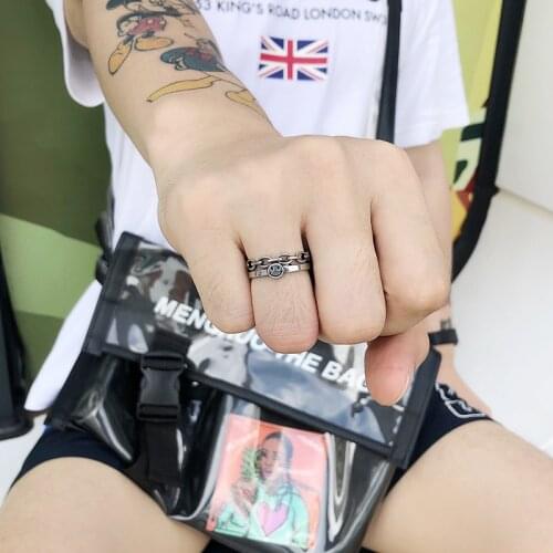 Retro Men Ring Smiley Face Chain Ring European and American Style Fashion Style New Ring Hand Jewelry