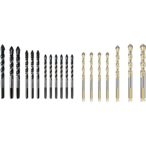 7-Piece Drill Bit Set with Storage Case for Drilling Metal, Tile, (Gold) & 12Pcs Multi Purpose Carbide Tip Drill Bit Set
