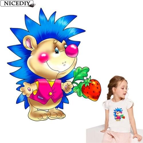 Nicediy Hedgehog Patch Heat Transfer Vinyl Iron On Transfer For Clothes Stripes Patch PVC Thermo Stickers Cartoon Applique Badge