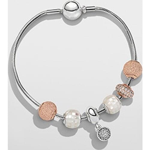 NEW Authentic 925 Enamel Silver Crystal Beads Charms Bracelet ForWomen With Safety Chain Strand Bracelet Bangle Christmas gif