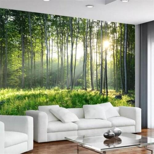 Beibehang Wallpaper custom wallpaper mural fresh and beautiful beautiful forest tree morning fog mural TV background wall
