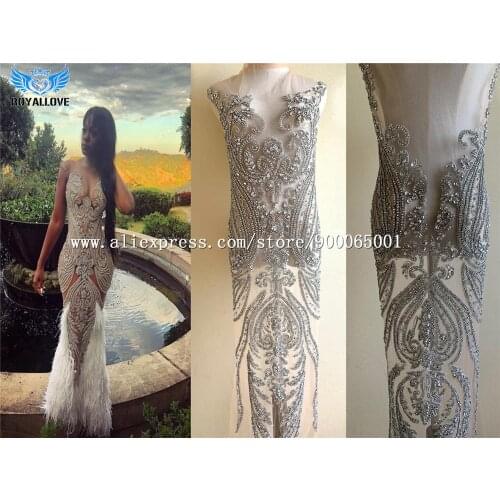 One Set Sparkle Shine Full Bodice Rhineatone bodice applique panels Large Long bodice applique jewelry Dress Patch For Gowns