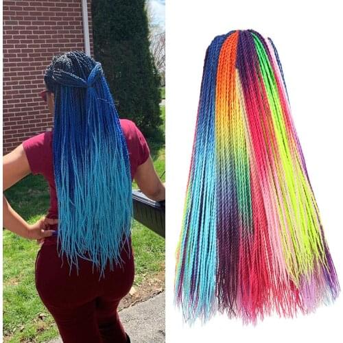Omber Senegalese Passion Twist Braids Synthetic Extensions Hair for Braiding Kanekalon Hair 24inch 30 Roots/Pack Blue/Red/Gray