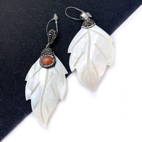 Natural Freshwater Shell Pendant Necklace Leaf Shaped Bead White Diamond DIY Jewelry Making Necklace Accessories Gift