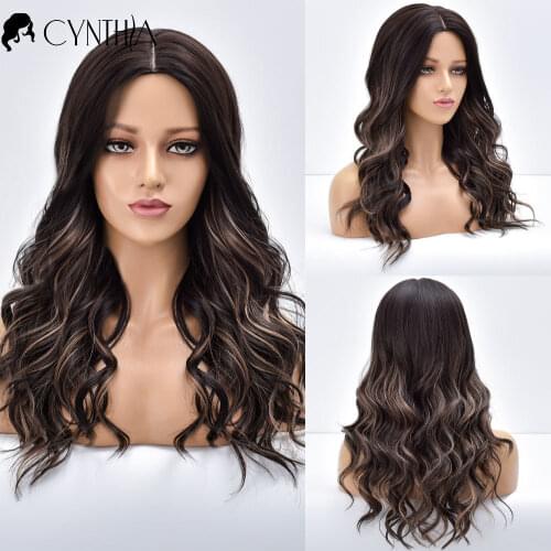 Long Daily Ombre Wavy Black To Gold Synthetic Wig For Black White Women Natural Heat Resistant Cosplay Fiber Hair Party Wigs