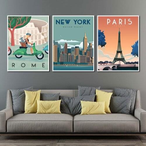 Simplicity Canvas Painting Wall Art Print Posters City Cartoon Pattern Pictures for Living Room Corridor Home Decoration Gift