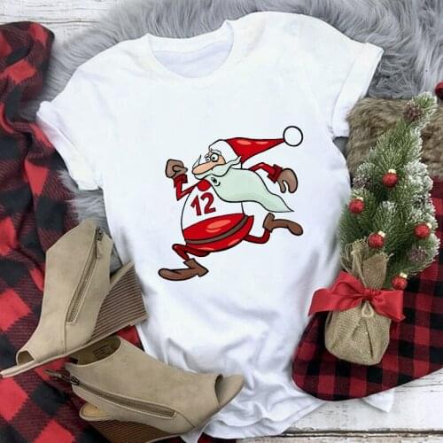 Christmas Santa Claus Print T-shirt Female Harajuku Graphic Tshirt Unisex Short Sleeve Tops Casual Cotton Clothes