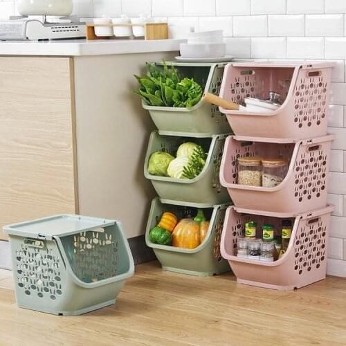 Stackable Storage Basket With Cover Plastic Toy Container Box Kitchen Snacks Vegetable Organizer Basket Bathroom Sundry Shelf