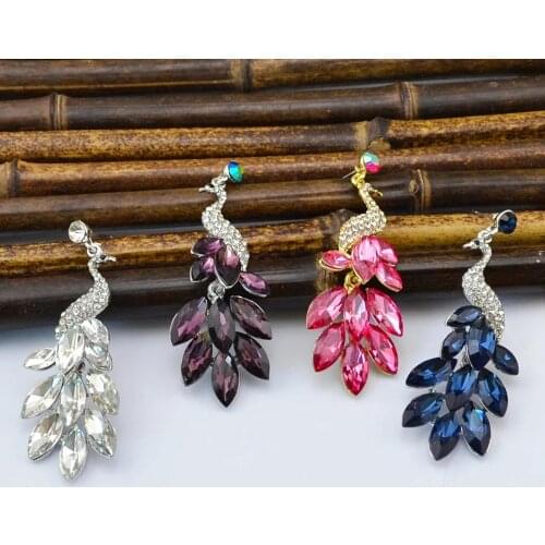 Rhinestone Peacock Feather Shape Dangle Earrings Austrian Crystal Teardrop Wedding Brdal Drop Earrings European American Jewelry