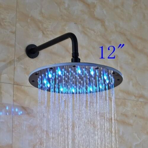 LED 12" Oil Rubbed Bronze Rainfall Shower Head Wall Mount Round Top Sprayer New