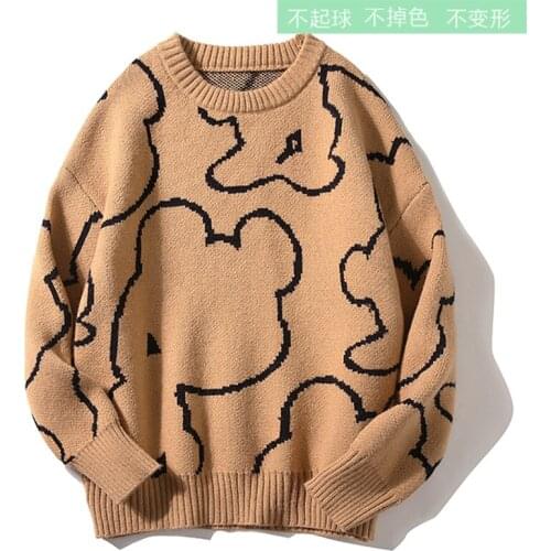 Men Winter Casual Sweaters Cartoon Pattern Men Pullover Fit Knitted Round Neck Male Funny Sweater Thicken Warm Men Sweater