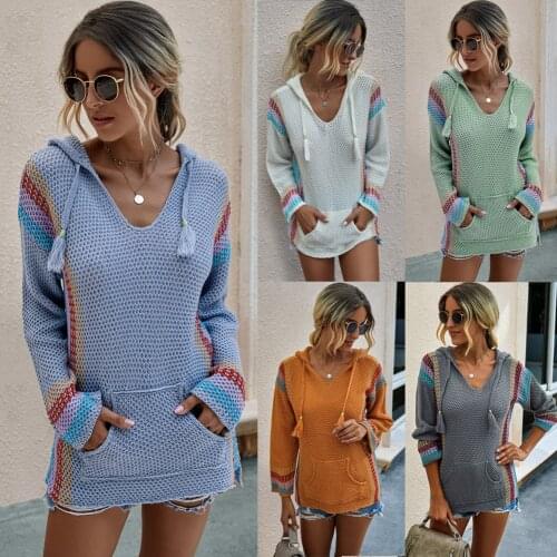 Sweater Women Pullover 2021 Fashion Color Hooded long-sleeve Pullover Loose womens Sweater Warm Dropshipping OYMMY203S1089