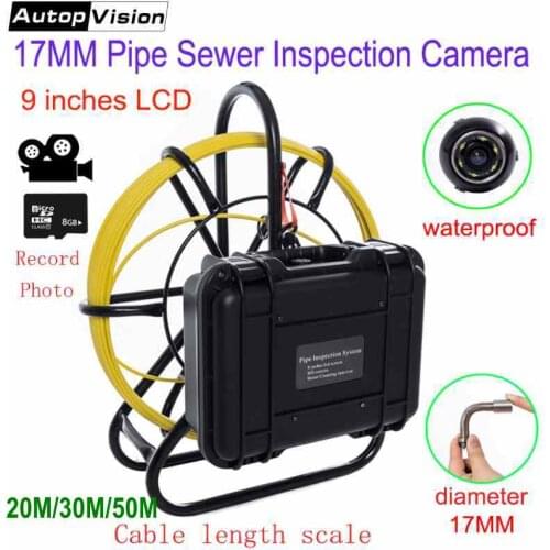 WP9600B 20M 30M 50M Drain Pipeline Endoscope Pipe Sewer Inspection Camera System 9" Monitor 17MM Waterproof Pipe Plumbing Camera