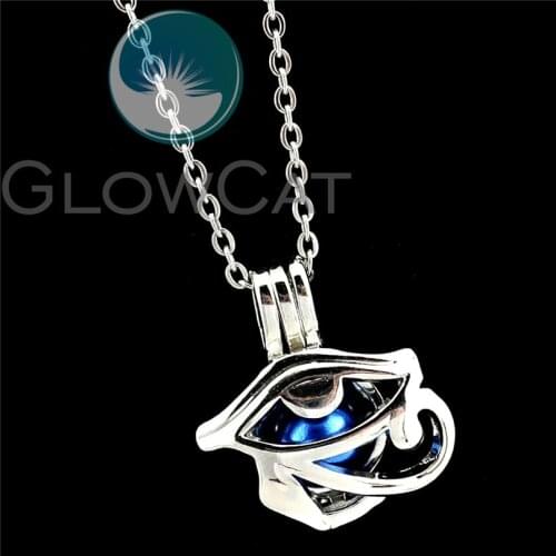 R-K974 Eye of Horus Eye Ra Wedjat Protective Amulet Beads Cage Pendant Essential Oil Diffuser Aroma Pearl Cage Locket Necklace