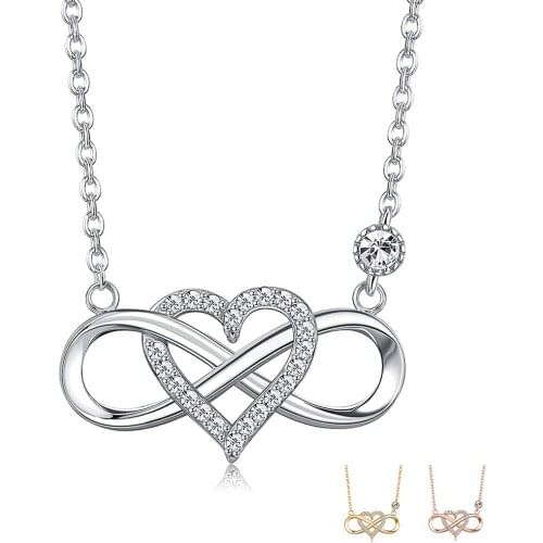 ZEMIOR Express Infinite Love Lovers Necklace For Women Inlay Cubic Zircon Real 925 Sterling Silver Pendent Necklace Fine Jewelry