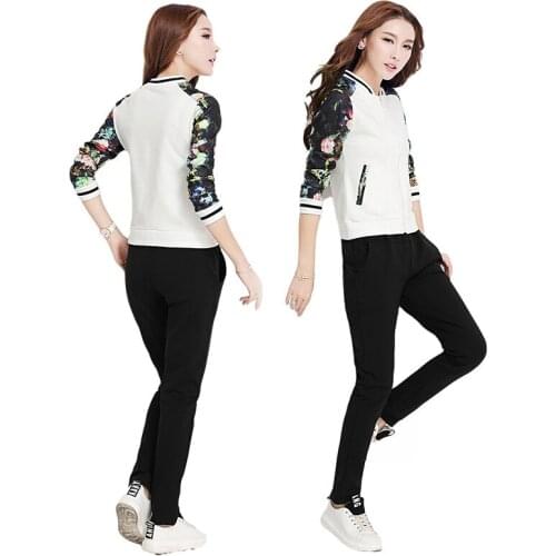 2PCS Women Tracksuit Sportswear Spring Autumn Loose Jacket Running Jogging Workout Outfit Casual Set Sport Suit Sweatshirt+pant