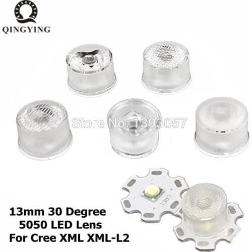 5-50pcs CREE LED lens 13mm 30 Degree Optical Grade PMMA For XML T5/T6/U2 XHP50 5050 Led Lens Holder Plano Reflector Collimator