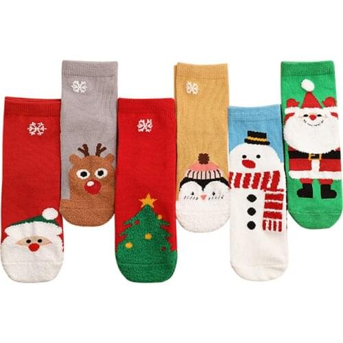 Hirigin 6 Pairs New Christmas Childrens Socks Set Combing Medium Thickness Santa Reindeer Snowman Pattern Stockings for Kids