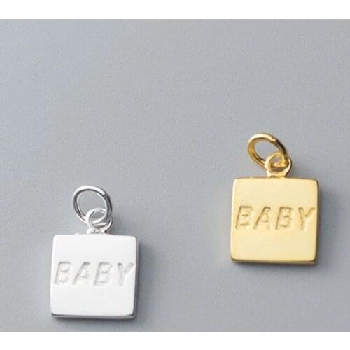 925 Sterling Silver Carved BABY Square Card Charms DIY Fine Jewelry Accessories 10mm Small Plated Gold Dangle Bracelets Pendants