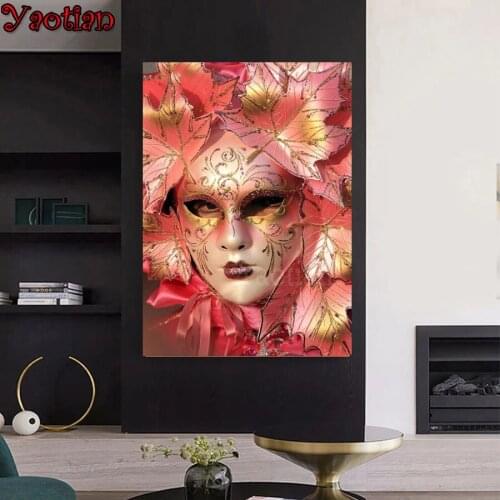 Diamond Art Diamond Painting by Number Leaf Mask 5D DIY Diamond Embroidery,Cross Stitch,Full Square Round diamond Mosaic Beauty