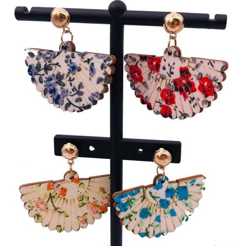 Free shipping!!Newest Sector Shape African Fabric Stud Earrings can mixed colors
