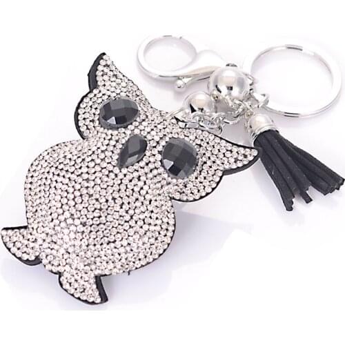 Crystal Owl Rhinestone Handbag Charm Pendant Keychain Bag Keyring Nighthawk Key Chain