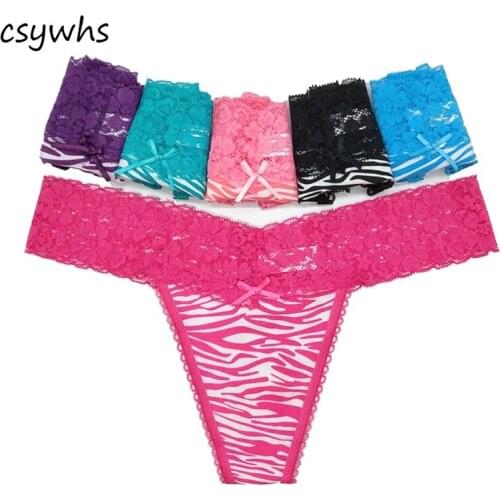 CSYWHS 6pcs/lot Lace Sexy Thongs Women Leopard Cotton Panties Womens Thongs and G Strings Low Rised Briefs Intimates Big Size