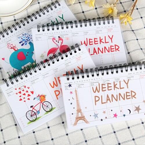 Cartoon Flamingo Elephant Weekly Daily Planner Notebook Agenda Organizer Stationery School Office