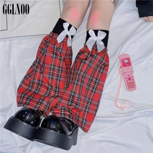 GGLNOO Japanese Harajuku Retro Plaid Rivet Metal Sweet Leg Covers Women Lolita Cute Leg Warmer Socks Streetwear