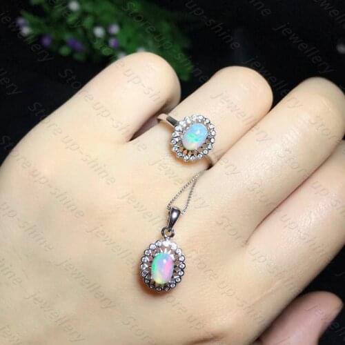 Hot selling style natural opal pendant ring 925 silver ladies ring pendant luxurious and shiny