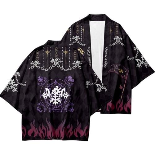 Game Fate Jeanne d'Arc Cosplay Kimono Coat Women Okita Souji Harajuku Cloak Short Sleeve for Mens Cardigan Haori Streetwear