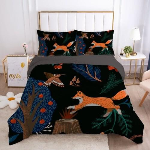 2/3pcs Duvet cover set pillow case Bedding set Queen King Euro Bed linens 220x240 140x200 240x260 Bed set nordic Black fox