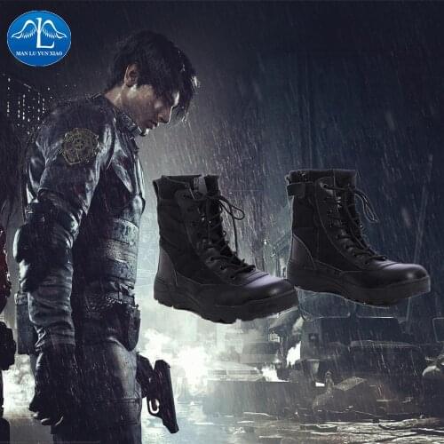 Manluyunxiao Leon Cosplay Male Short Boots Game Halloween Costumes For Kids Men Leon Scott Kennedy Black Shoes