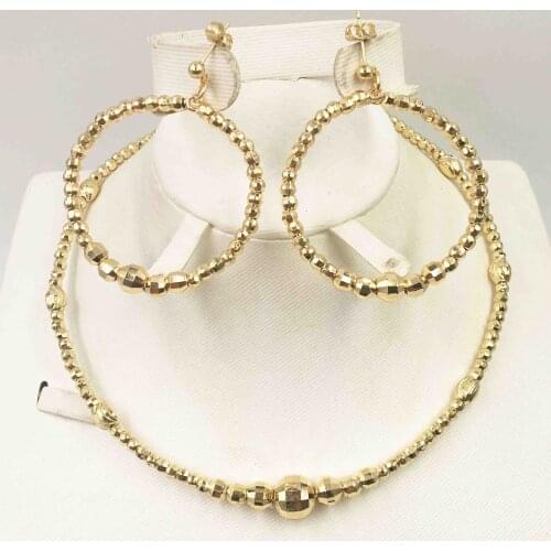 Fashion women Dubai gold-color African bead jewelry sets Bridal wedding Party shiny zircon Necklace Bangle Earring Ring