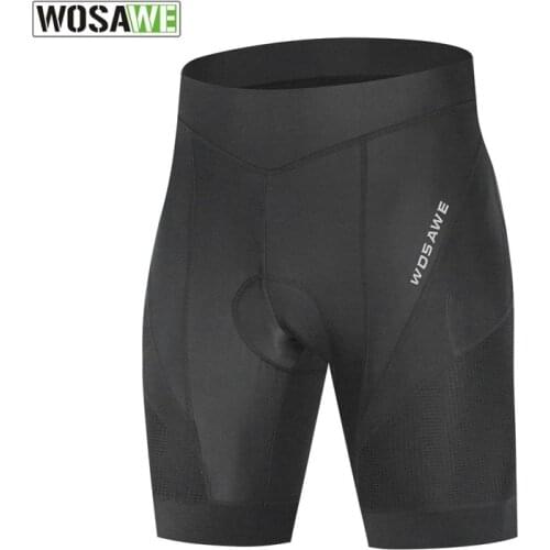 WOSAWE Pro Summer Men Cycling Shorts with Gel Pad Black Road Bike Tights Antislip Breathable Elastic Cycle Bicycle Biker Shorts