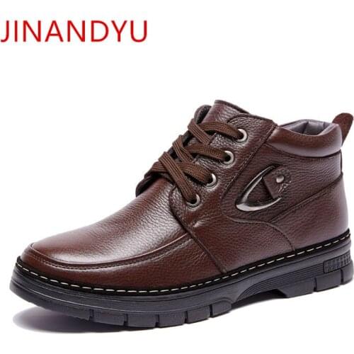 Winter Warm Men Boots Shoes Genuine Leather Thick Wool Mens Shoes Brown Black Snow Boots Men Anti Slip Formal Dress Boot Oxfords