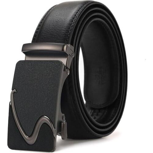 Peikong Mens Belt Cow mens fabric Leather Belts Brand Fashion Automatic Buckle Black Genuine Leather Belts for Men 3.5cm Width