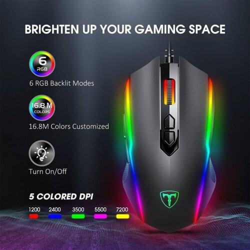 T16 Wired Gaming Mouse Multiple Programmable Button 7200 DPI USB Computer Mouse Gamer Mice With RGB Backlight For PC Laptop#g3