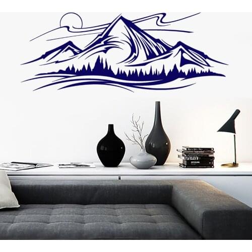 Mountains and Trees Pattern Wall Decal Night Vinyl Nature Landscape Art Mural Sketch Wall Stickers Home Decor Modern Draw SYY734