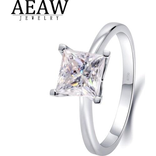 AEAW 14K White Gold Princess Cut DF Color Moissanite 7MM 2CT Halo Engagement Ring