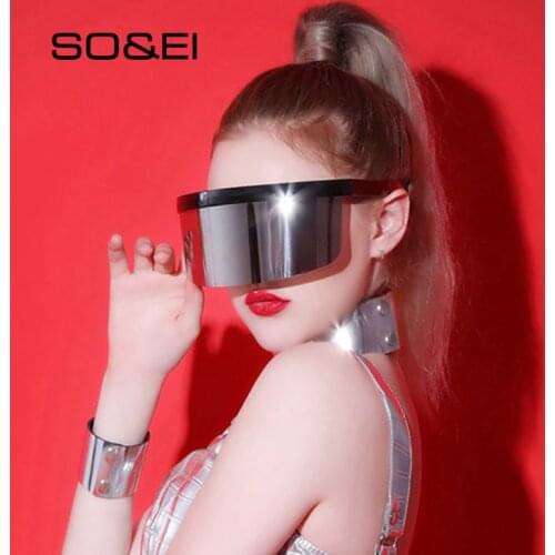 SO&EI Oversized Anti-Peeping One Piece Rimless Sunglasses Men Fashion Outdoor Sports Windproof Goggles Women UV Mask Sun Glasses